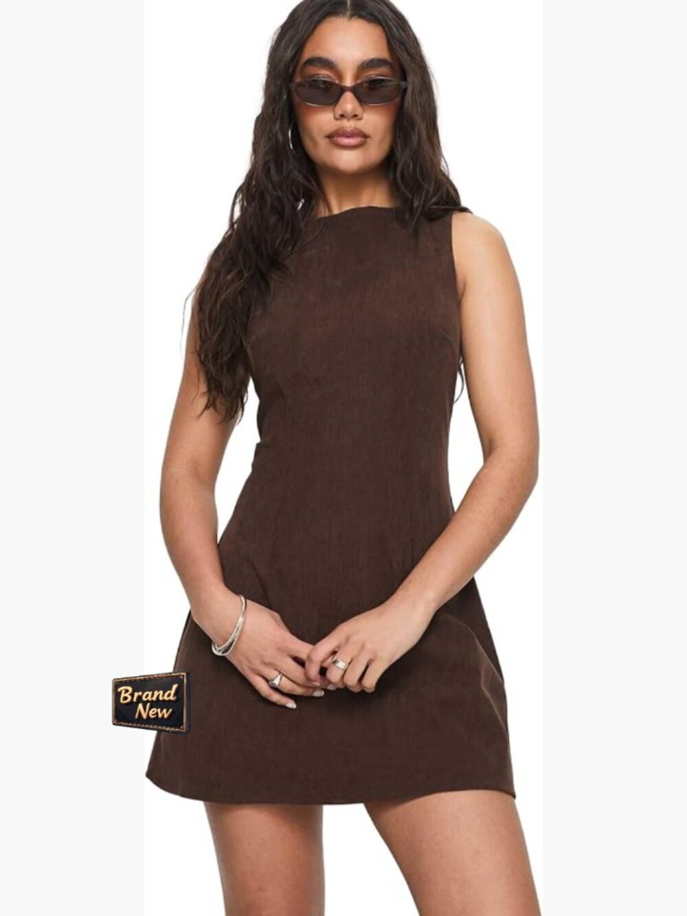 Chocolate Corduroy Mini Dress with Tie Back
